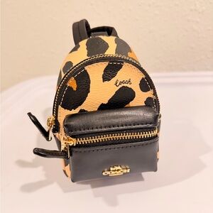 Coach Leopard Print Mini Backpack Charm with Black Trim